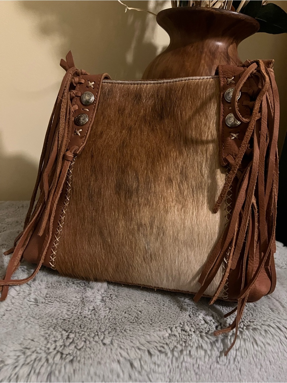 Brown Fringe Cowhide Shoulder Bag